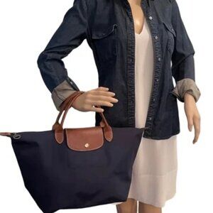 LONGCHAMP Le Pliahe Medium Nylon Hand Bag Tote Navy Blue